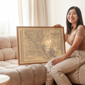 Mappa delle strade della Louisiana 1926 Stampa poster incorniciata Stampa artistica su tela Decorazione murale