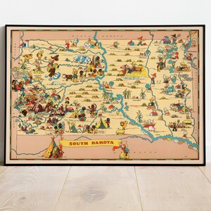 South Dakota Karte Print| Kunstgeschichte| 1935 South Dakota Karte Wandkunst| Gerahmte Kunst| Leinwandbild | Poster Kunst| Drucke Wandkunst| Landkarte Wandbilder