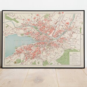 Zürich City Map Wandbild| Gerahmte Karte Wanddeko | 1910 Zürich Karte Kunstdruck | Posterdruck | Kunstdruck auf Leinwand | Karte Wandkunst Poster