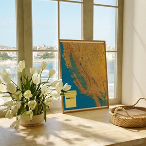 Carte topographique de la Californie et du Nevada| Décor mural de vieille carte| art mural de carte vintage| Impression d’affiche| Impression d’art encadrée| Tableau sur toile Carte