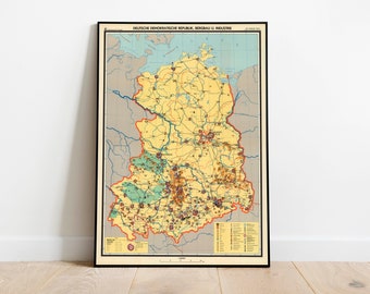 Map of East Germany Post World War 2| Germany Map Print| Poster Vintage| Canvas Wall Art| Wall Decor Poster| Wall Prints Framed