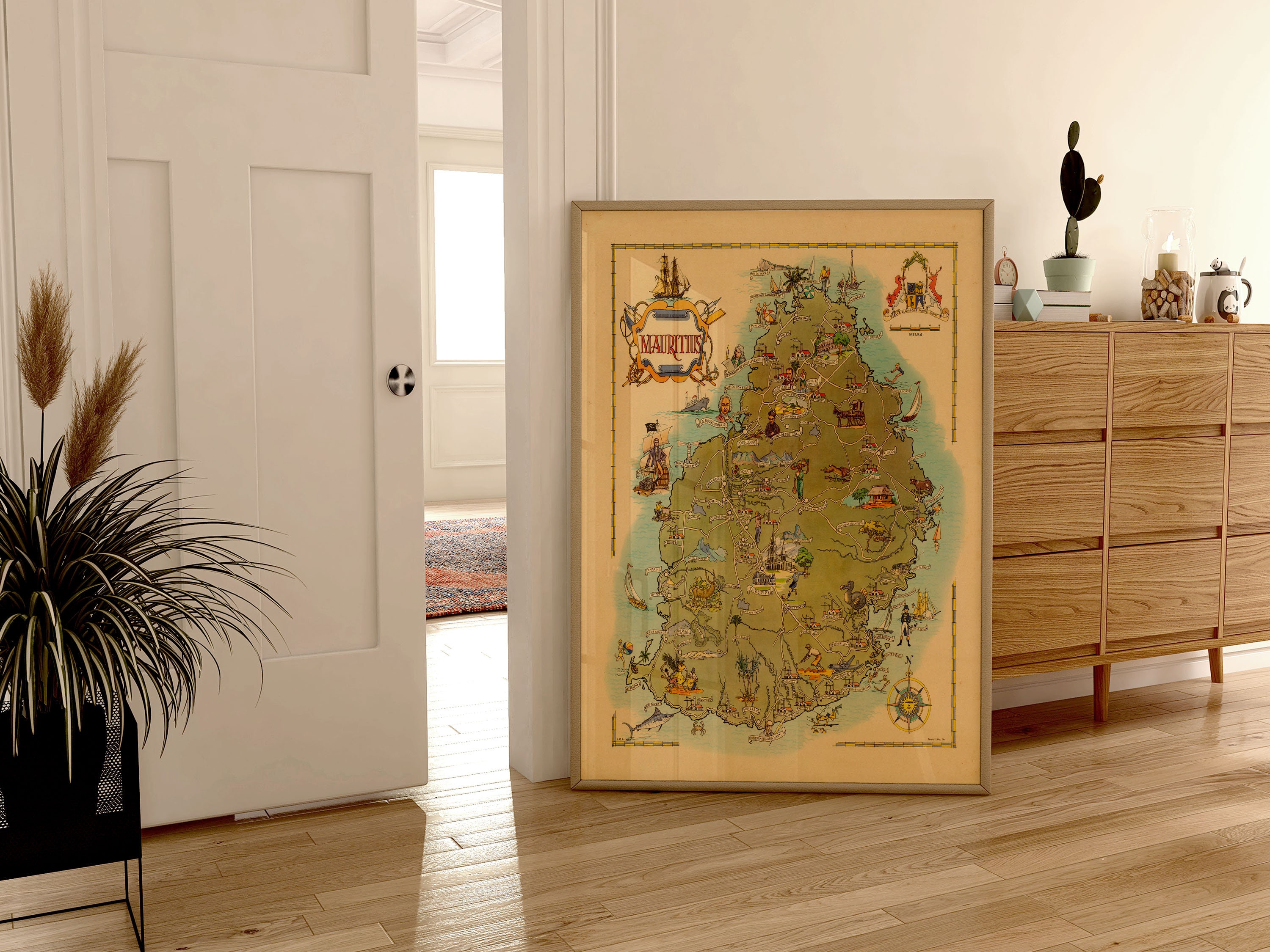 Historical Map of Mauritius| Maps of Africa| Poster Print| Framed Wall Print| Canvas Print Wall Decor| Wall Poster| Vintage Map Wall Art