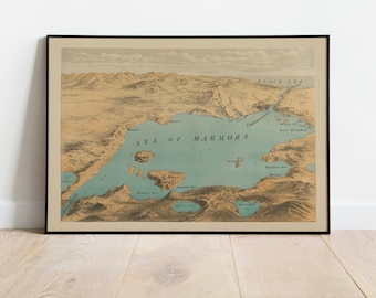 Map from the Dardanelles to the Bosphorus 1878| Framed Art Print| Poster Print| Canvas Art Wall Decor| Turkey Maps Wall Print| Wall Maps