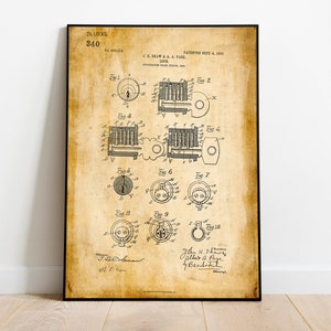 Key Lock Patent Print| Framed Art Print| Vintage Poster Wall Decor| Art Canvas| Wall Poster| Wall Art Prints| Wall Prints