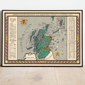Carte historique de l’Écosse| Impression murale de la carte de l’Écosse| Ecosse Carte Toile Wall Art| Vieille carte Ecosse Décoration murale| Affiche d'art vintage