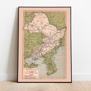 Map of Manchuria Print| Vintage Manchuria Map Print| Canvas Wall Art| Manchuria Wall Art Print ...