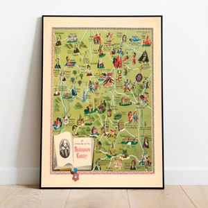 Warwickshire Map Print | Kunstgeschichte| 1937 Warwickshire Karte Wandkunst| Gerahmte Wandkunst| Leinwandbild | Poster Kunst| Kunstdruck | Wandbild mit Karte