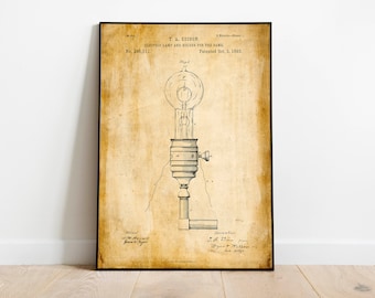 Thomas Edison Patent Print| Framed Art Print| Vintage Poster Wall Decor| Art Canvas| Wall Poster| Wall Art Prints| Wall Prints