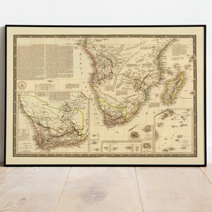 Mappa storica dell'Africa meridionale 1828/ Decorazione murale vecchia mappa/ Arte murale mappa vintage/Stampa poster/Stampa artistica incorniciata/Mappa stampa su tela