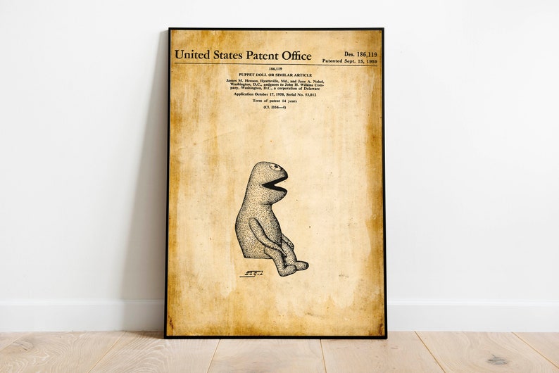 Kermit the Frog Patent Print Framed Art Print Vintage Poster Wall Decor Art Canvas Wall Poster Wall Art Prints Wall Prints image 5