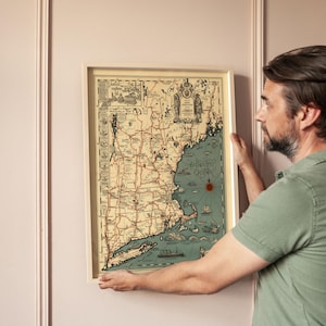 Vintage New England Map Print: Antique USA Atlantic Ocean Chart