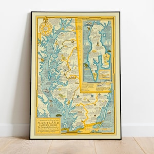 Maryland Karte Druck| Kunstgeschichte| Maryland Karte Wandkunst| Gerahmte Wandkunst| Leinwandbild | Poster Kunst| Drucke Wandkunst| Landkarte Wandbilder