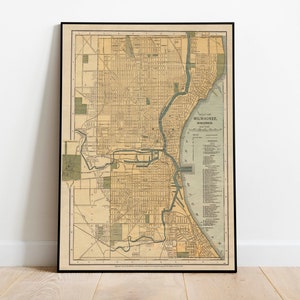 Milwaukee Stadt Karte Wand Print | Gerahmte Karte Wanddeko | 1841 Milwaukee Karte Kunstdruck | Posterdruck | Kunstdruck auf Leinwand | Karte Wandkunst Poster