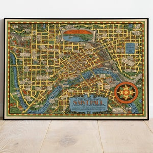 Saint Paul City Map Wandbild | Gerahmte Karte Wanddeko | 1931 St Paul Karte Kunstdruck | Posterdruck | Kunstdruck auf Leinwand | Karte Wandkunst Poster