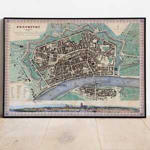 Frankfurt City Map Wall Print| Gerahmte Karte Wanddeko | 1845 Frankfurt Karte Kunstdruck| Posterdruck | Kunstdruck auf Leinwand | Karte Wandkunst Poster