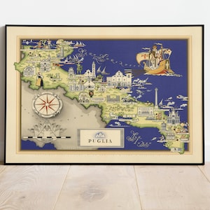 Apulien Karte Print | Kunstgeschichte| 1939 Apulien Karte Wand Kunst| Gerahmte Wandkunst| Leinwandbild | Poster Kunst| Drucke Wandkunst| Landkarte Wandbilder