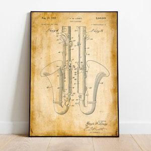 Bass Clarinet Patent Print| Framed Art Print| Vintage Poster Wall Decor| Art Canvas| Wall Poster| Wall Art Prints| Wall Prints