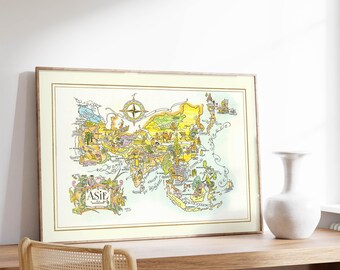 Pictorial Map of Asia| Old Map Wall Art Print| Framed Art Print| Vintage Map Wall Canvas| Wall Print| Poster Print