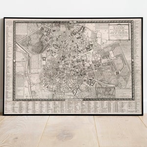 Madrid City Map Wandbild | Gerahmte Karte Wanddeko | 1785 Madrid Karte Kunstdruck | Posterdruck | Kunstdruck auf Leinwand | Karte Wandkunst Poster