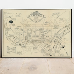Marietta City Map Wandbild | Gerahmte Karte Wanddekor | 1928 Marietta Karte Kunstdruck | Posterdruck | Leinwanddruck Wandkunst | Karte Wand Kunst Poster