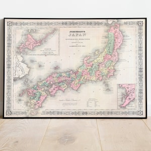 Impresión de pared de mapa de Japón/ Mapa de Japón de 1864 / Impresión de póster / Arte de pared con impresión de lienzo / Póster de arte de pared de mapa antiguo / Decoración de pared de mapa enmarcado