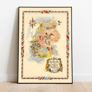 Oost-Europa kaart afdrukken| Kunstgeschiedenis| 1951 Oost-Europa kaart kunst aan de muur| Ingelijste kunst| Canvaskunst| Posterkunst| Kunst aan de muur afdrukken| Kaart muurafdrukken