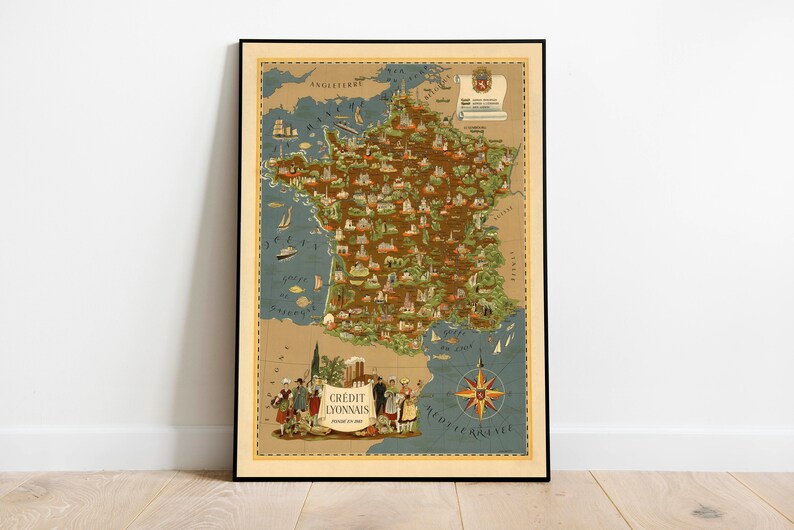 Pictorial Map of France Wall Art Print France Wall Map Wall Etsy