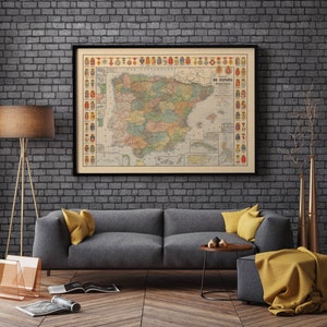 Color Map of Spain and Portugal and its colonies in 1892 Old Map Wall Print Framed Wall Art Canvas Print Spain and Portugal Wall Art image 2
