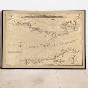 Seekarte der Straße von Gibraltar 1814| Alte Karte Wanddeko | Vintage Karte Wandkunst| Posterdruck | Gerahmter Kunstdruck| Leinwanddruck Karte