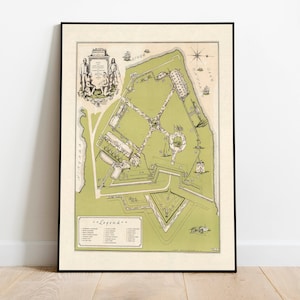 Oude Fort Niagara kaart muur print | Fort Niagara print kunst aan de muur| Wanddecoratie op canvas| Pull-down grafiek| Affichewijnoogst