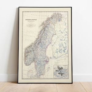 Zusammengesetzte Karte von Schweden und Norwegen 1861| Skandinavien| Karte Wanddeko | Vintage Karte Wandkunst| Posterdruck | Gerahmter Kunstdruck| Leinwanddruck Karte