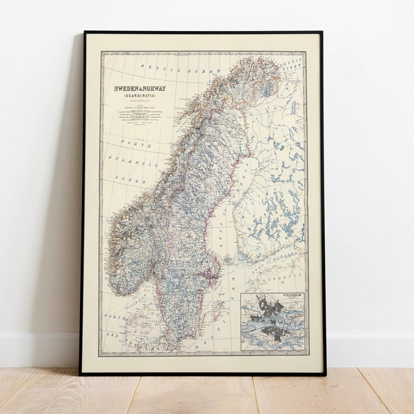 Composite Map of Sweden and Norway 1861| Scandinavia| Map Wall Decor| Vintage Map Wall Art| Poster Print| Framed Art Print| Canvas Print Map