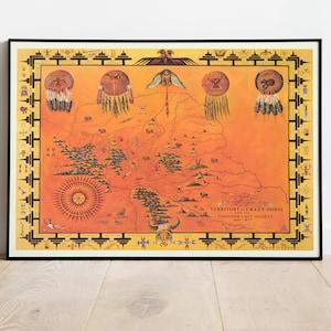 Karte von Crazy Horse zwischen 1841-1877| Lakota Menschen| USA Historische Karten| Posterdruck | Kunst Leinwand Wand Dekor