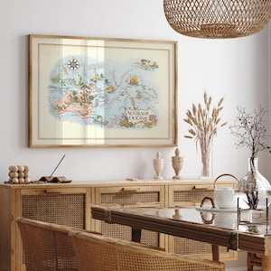 Bildliche Landkarte von Australien und Ozeanien| Alte Karte Wand Kunstdruck | Gerahmter Kunstdruck| Vintage Karte Wand Leinwand| Wandbild| Posterdruck