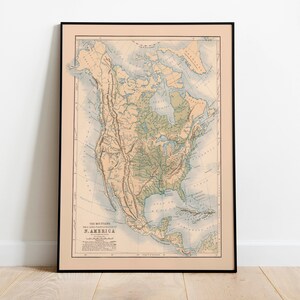 Kaart van bergen, meren en valleien van Noord-Amerika 1852| Kaart wanddecoratie| Kaart kunst aan de muur| Posterafdruk| Ingelijste kunstafdruk| Canvasafdruk kaart