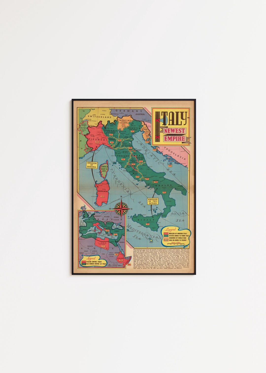 Italy WW2 Map Print: Vintage War Map Poster, Canvas Art - Etsy