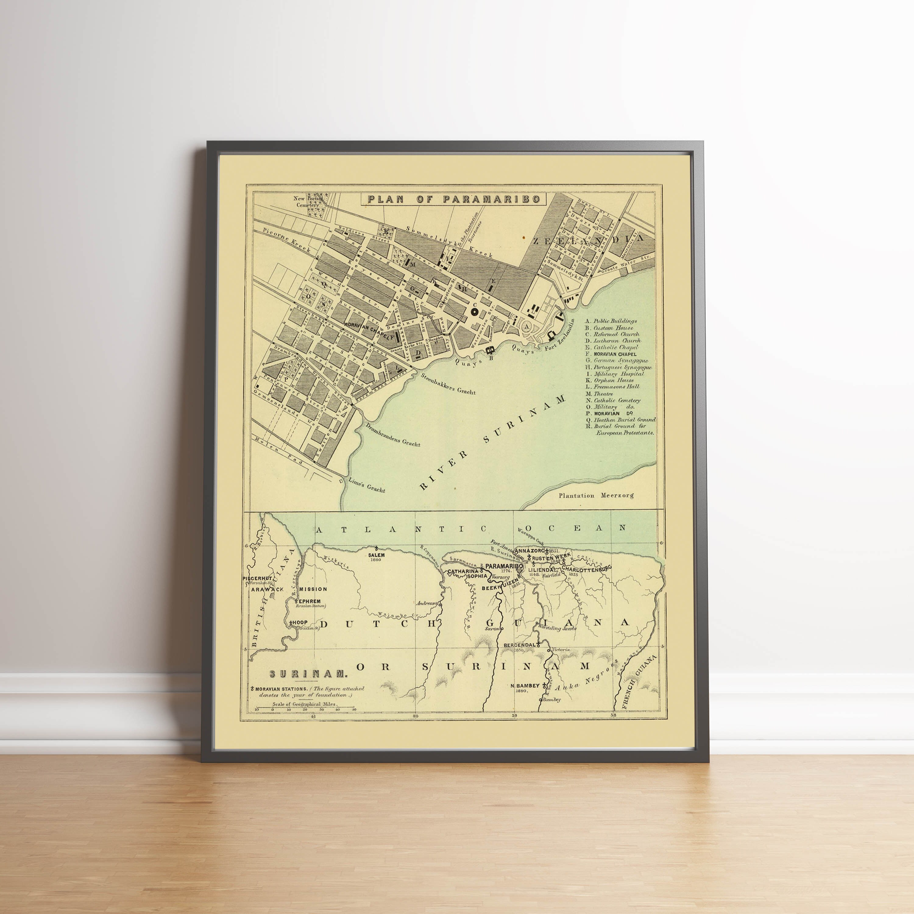 Paramaribo Map Poster Print Vintage Map Wall Art Surinam Map | Etsy