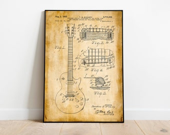 Impresión de patente de guitarra eléctrica / Impresión de arte enmarcada / Decoración de pared de póster vintage / Lienzo artístico / Póster de pared / Impresiones de arte de pared / Impresiones de pared