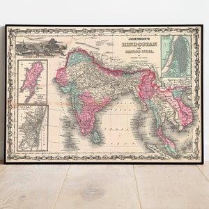Mapa antiguo de la India británica/Mapa antiguo de la India/Mapa antiguo de Bombay/Mapa de Calcuta/Mapa antiguo de Madrás/Mapa del período colonial indostánico/Arte mural