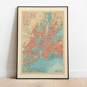 Geographische Karte von New York City| Karte Wanddeko | Vintage Karte Wandkunst| Posterdruck | Karte Wandbild | Gerahmter Kunstdruck| Leinwanddruck Karte