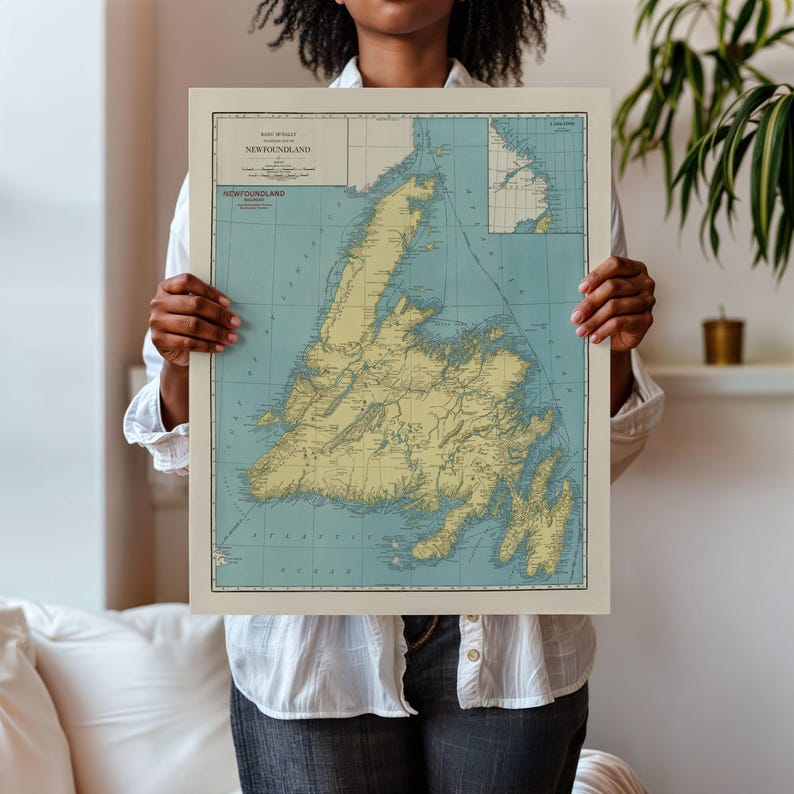 Vintage Newfoundland Map Poster: Canada Wall Art Print image 2