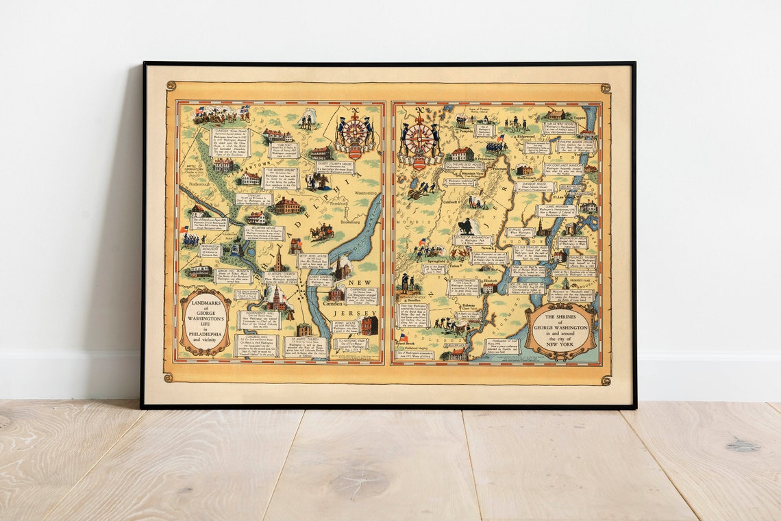 Map of Landmarks of George Washington's Life in - Etsy