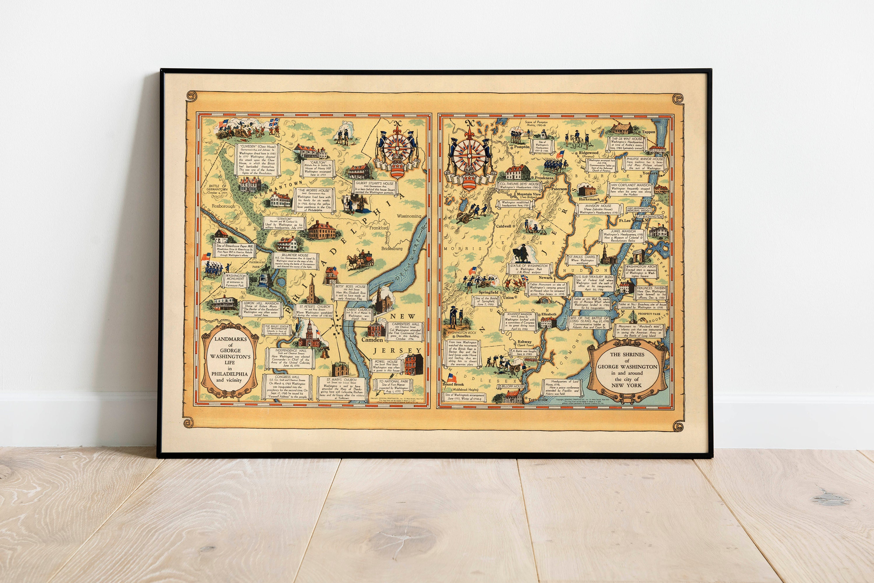 Map of Landmarks of George Washington's Life in - Etsy