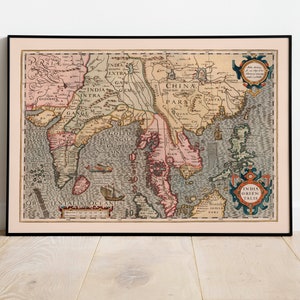 Landkarte Indien 1623| Gerardus Mercator| Alte Karte Wanddeko | Vintage Karte Wandkunst| Posterdruck | Gerahmter Kunstdruck| Leinwanddruck Karte
