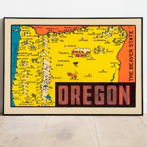 Oregon Vintage Map Poster| Oregon Canvas Wall Art| Oregon Wall Prints| Pull Down Map| Oregon Art Print for Wall Decor