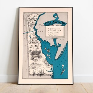 Karte von Bundesstaat Delaware| Dekorative Wandkunst| Drucke auf Leinwand| Home Wandbild| Vintage Karte | Poster Art