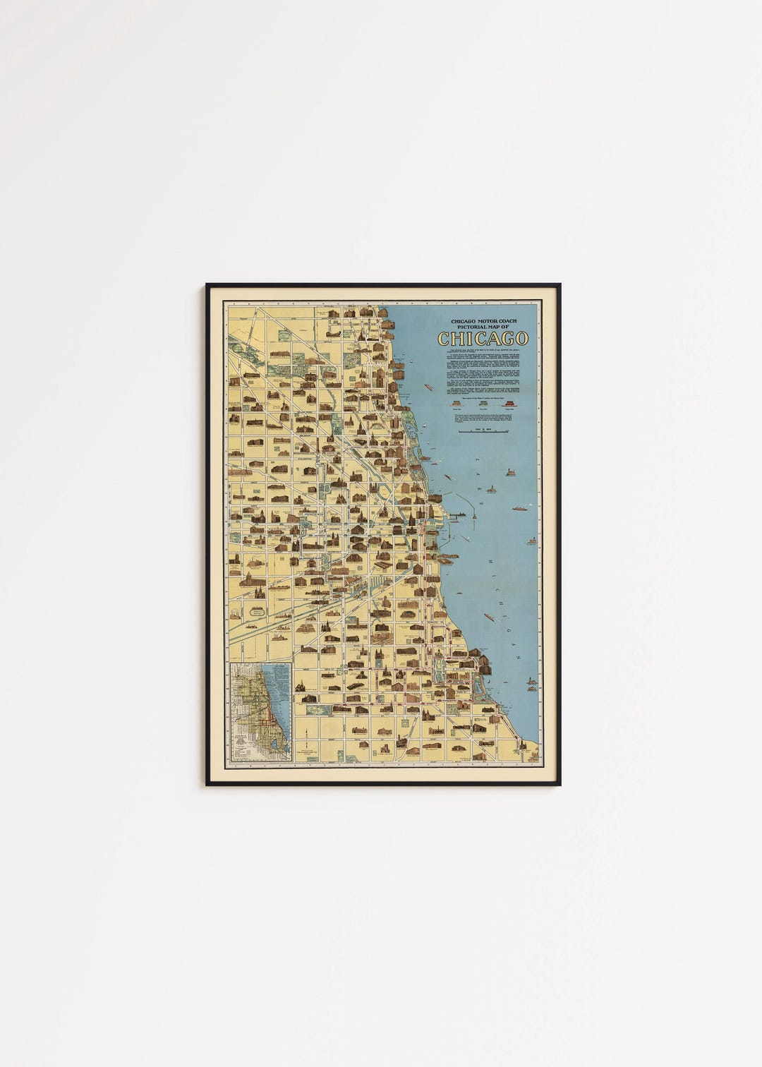 Vintage Chicago Map Print: Fine Art Wall Decor - Etsy