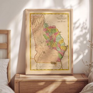 Mapa antigo da Geórgia de 1815, pôster emoldurado, arte de parede, impressão em tela, decoração de parede