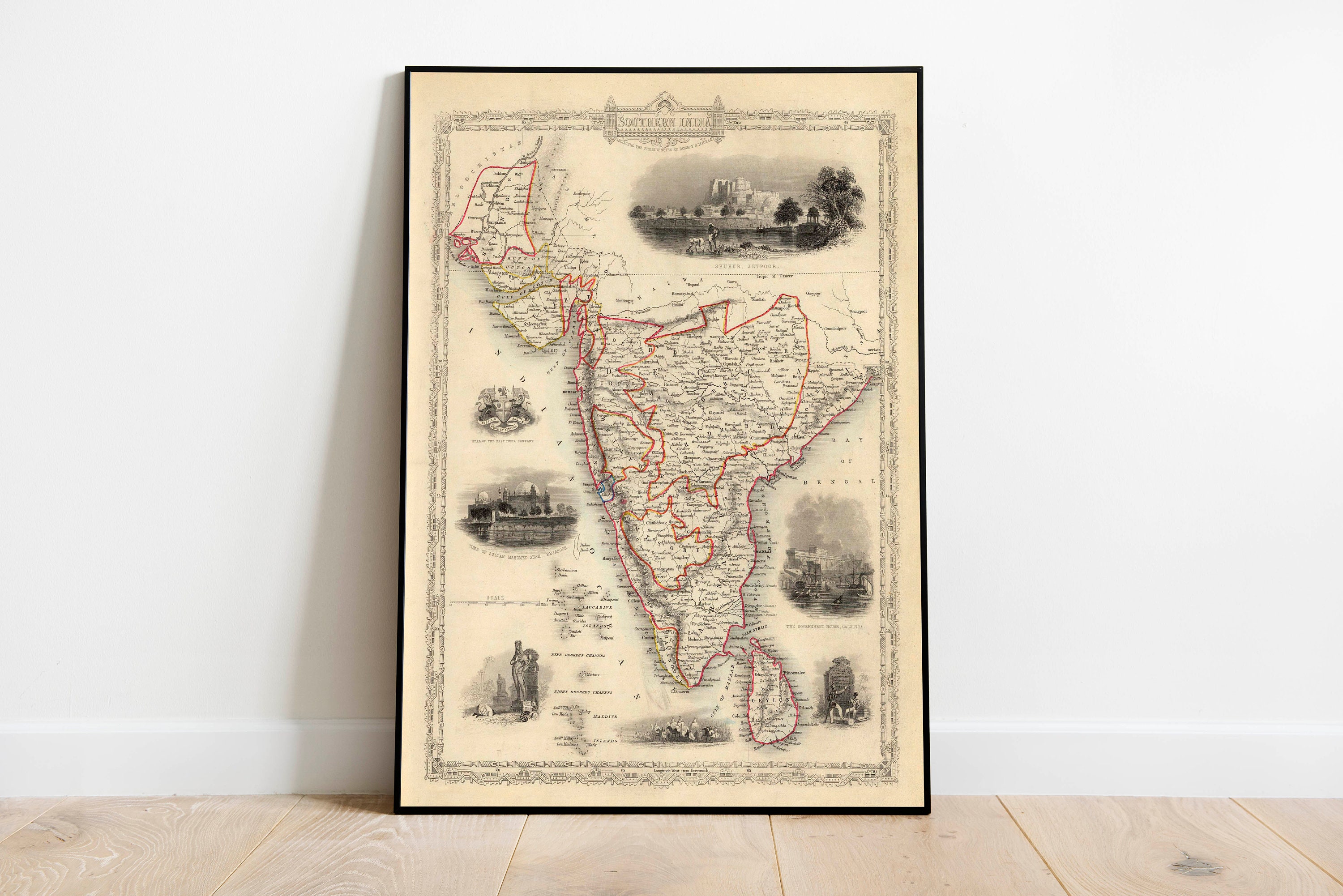 Map of Southern India| Old Map Poster Wall Art| Canvas Wall Art Print| Vintage Map Wall Poster| Map Print Wall Decor| India Wall Art