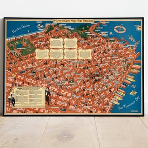 San Francisco Karte Wandbild | Gerahmte Karte Wanddeko | 1940 San Francisco Karte Kunstdruck | Posterdruck | Leinwandbild | Karte Wandkunst Poster